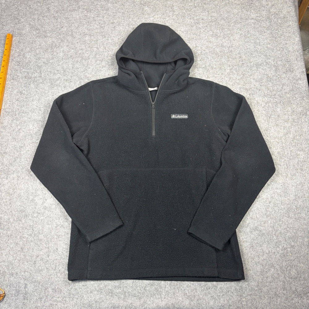 Columbia Mens Fleece Hoodie Quarter Zip Pullover Black Sherpa Jacket Medium
